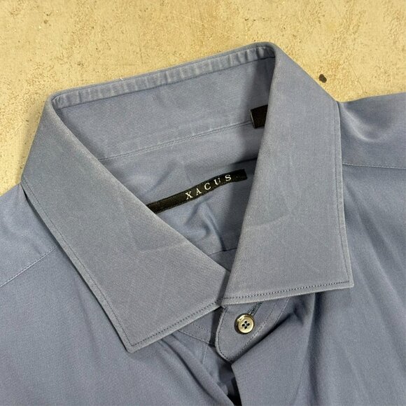 XACUS Dress Shirt Long Sleeve Button Up Stretch Made in Italy Blue 16 1/2 Large - Picture 6 of 9